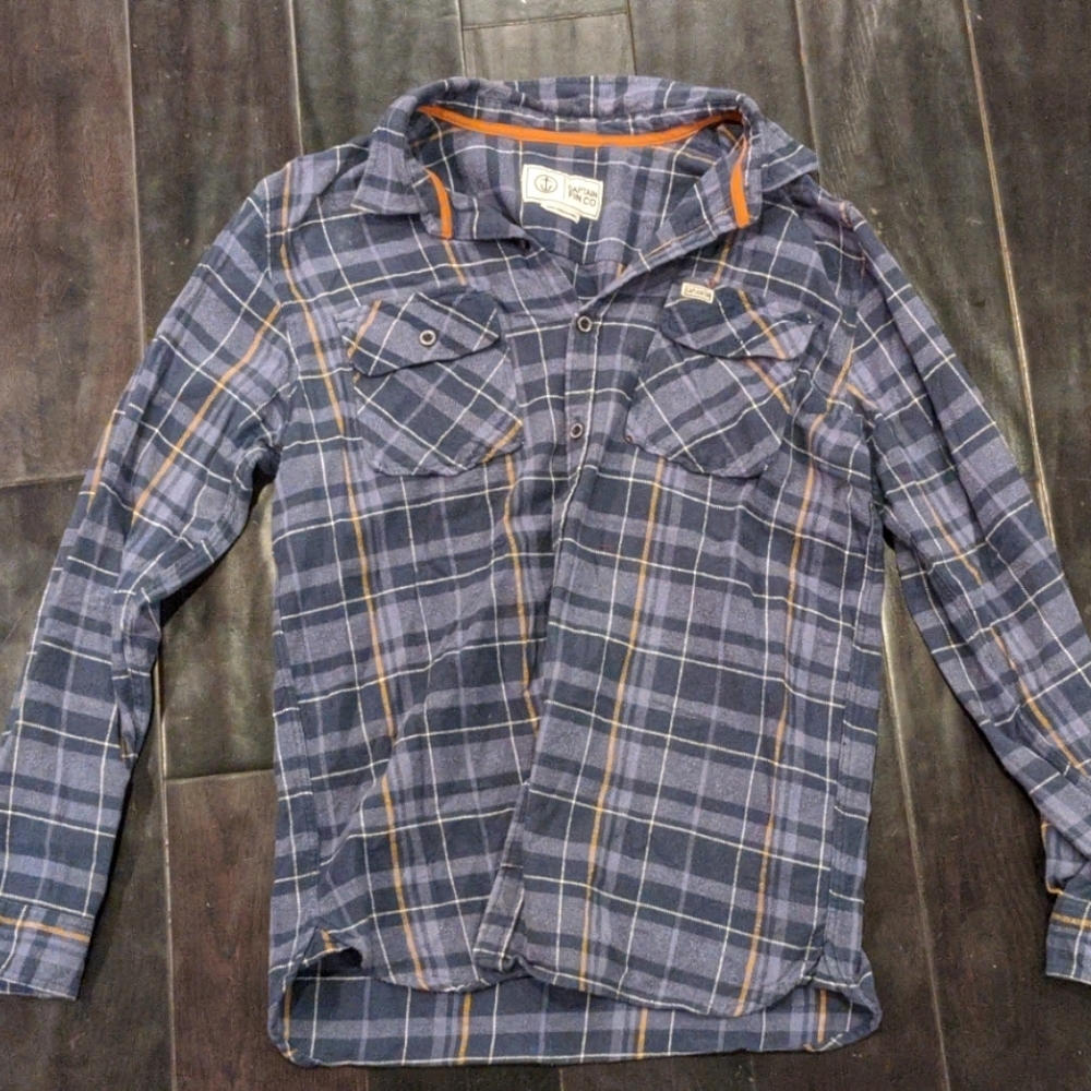 Captain fin blue plaid casual button down